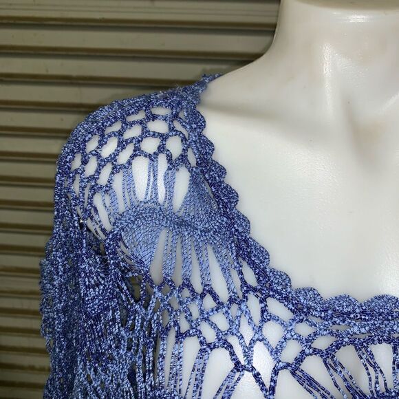 LASeine blue/purple crocheted short sleeve top - Picture 4 of 6